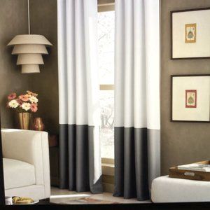 White & Dark Grey 2 Panel Curtainwork Curtains